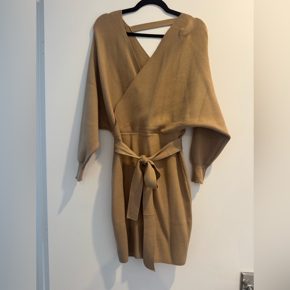 Elegant Tan Wrap Dress